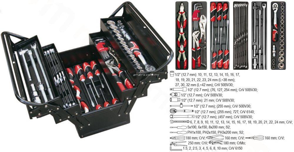 YATO YT38950 CANTILEVER TOOL BOX SET WITH 62PCS TOOLS KIT